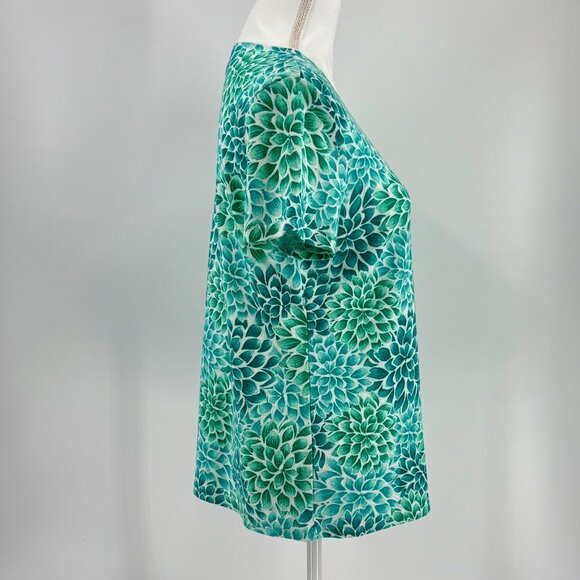 Karen Scott Womens Green & Blue Floral Short Sleeve Top Size L Cotton/Polyester - Picture 4 of 8